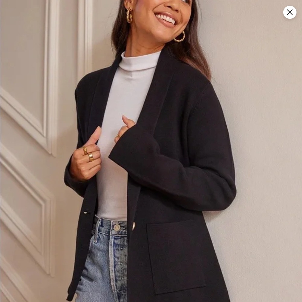Summersalt Cardigan Blazer Sweater Womens Medium Black Shawl Collar Button